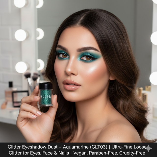 Poudre de fard à paupières pailletée – Aigue-marine (GLT03) | Paillettes libres ultra-fines pour les yeux, le visage et les ongles | Végétalien, sans paraben, non testé sur les animaux