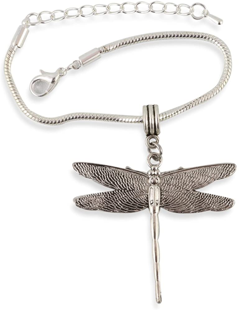 Extra Large Dragonfly Charm Bracelet with Stainless Steel Snake Chain